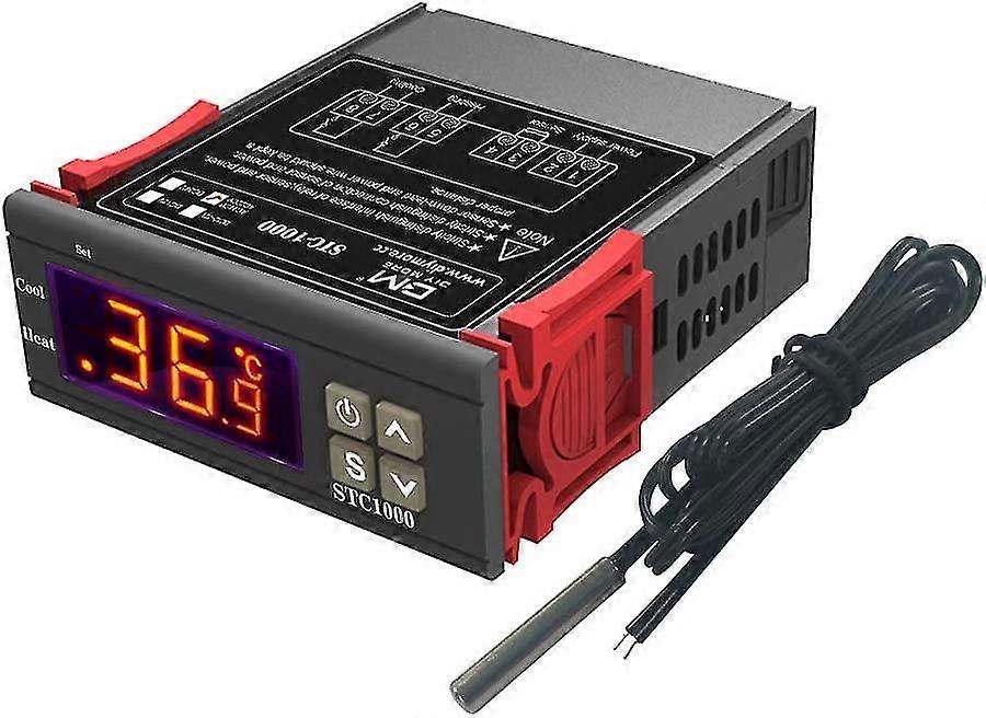 Ac 110v-220v Temperature Controller, Stc-1000 All Purpose Digital Thermostat With Temperature Sensor Probe, Centigrade And Fahrenheit Display, Heat/Co