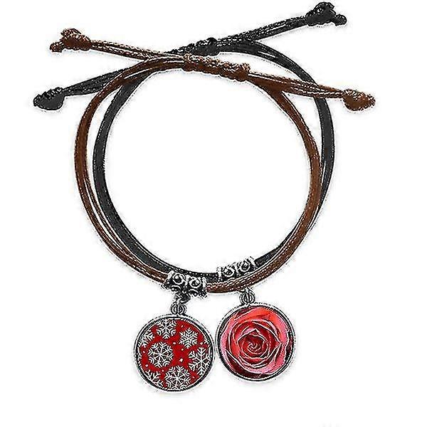 Mas Snowflake Red Festival Bracelet Rope Hand Chain Leather Rose Wristband