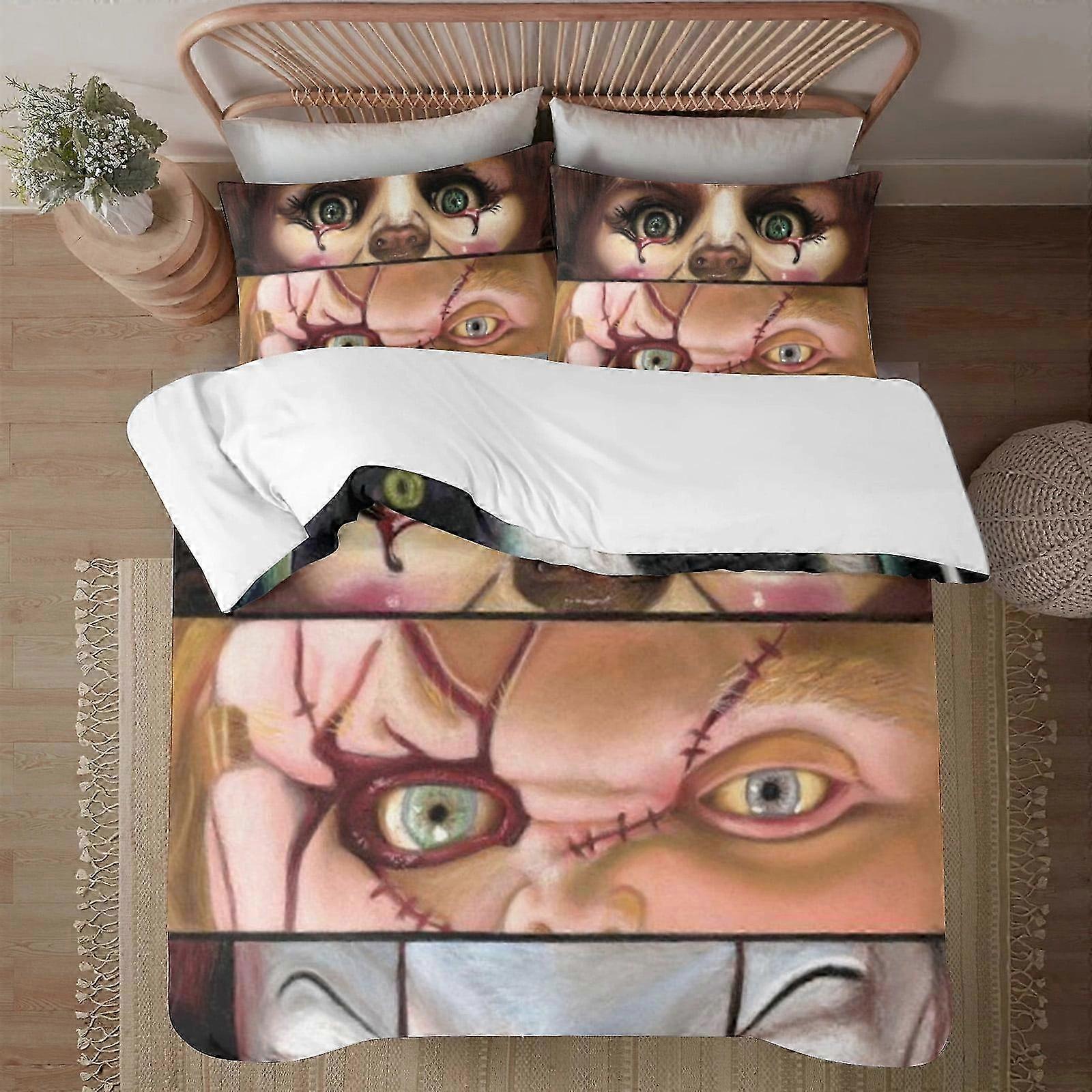 v2052 Lençóis Halloween Chucky SoftCapa de Edredom Impressa em 3D Conjunto de Cama com Capa de EdredomConjunto de 3 Peças Inclui Fronhas e Capa Mhine (1 Duv