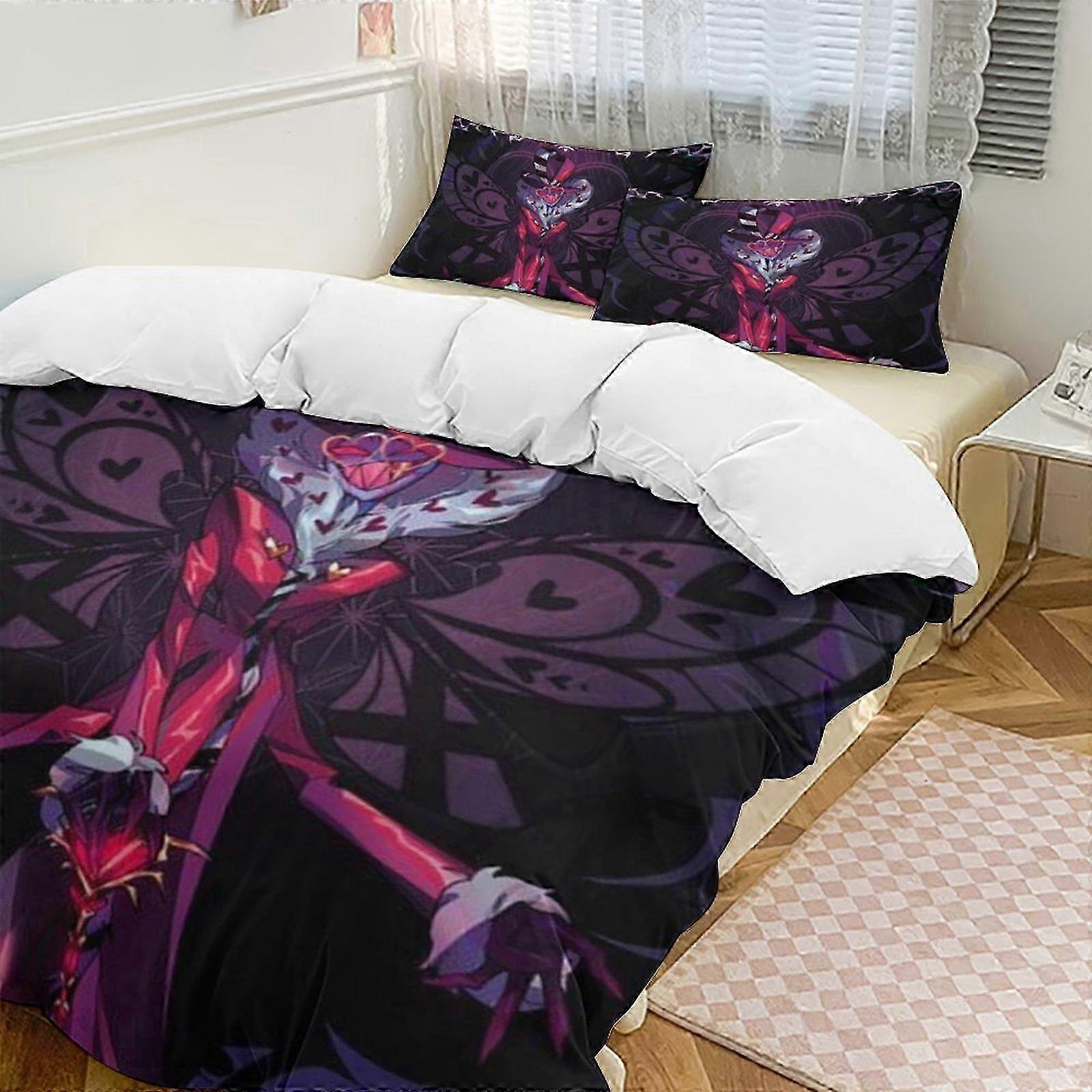 n717 Lençóis Hazbin Hotel Down Capa de Edredom Conjunto de Cama de Microfibra, (1 Capa de Edredom e 2 Fronhas) Lençóis iiv717