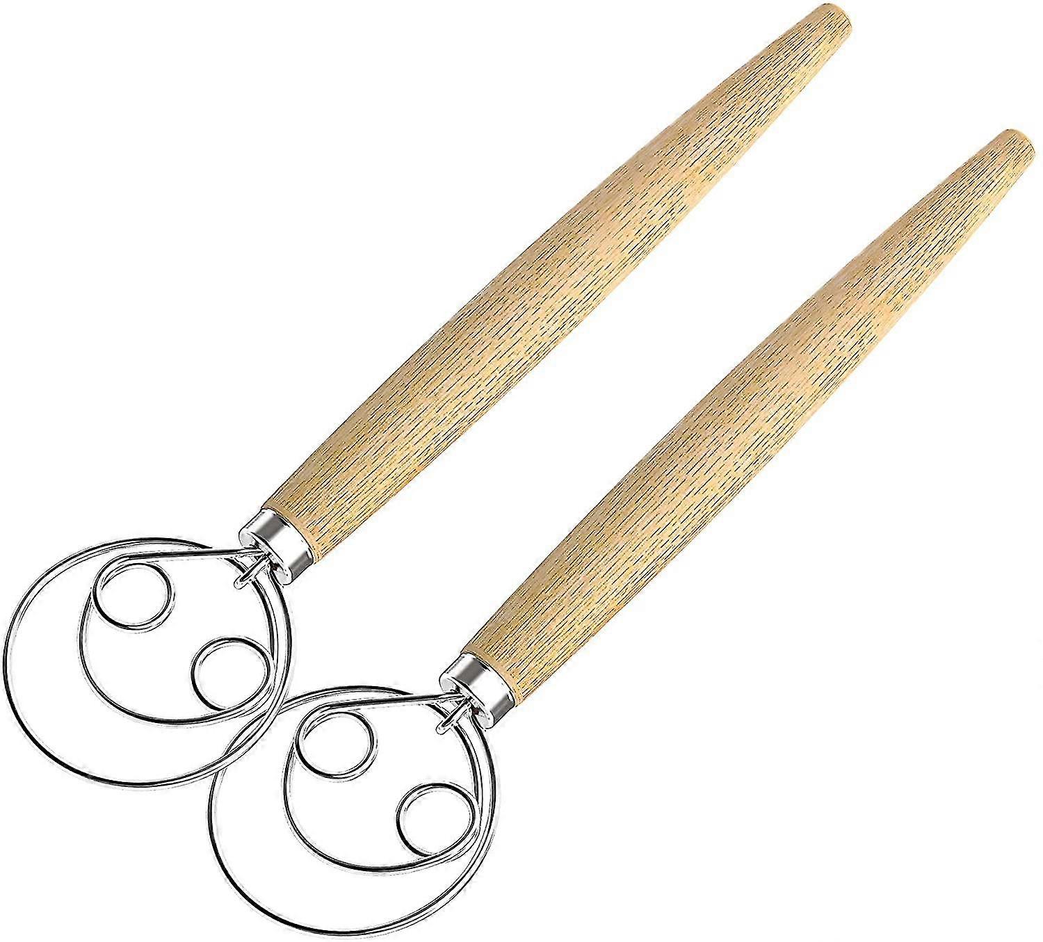 Danish Dough Whisk, 2 Pack Danish Whisk Hook 13inch Stainless Steel Dutch Style Bread Whisk Wooden Hand Mixer Making Tools For Cake, Bread, Cookie, Pi