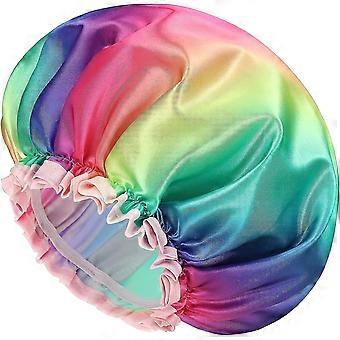 Bonnet de douche pour femmes cheveux longs, double couche imperméable à l’eau, taille plus, réutilisable, lavable, inodore, arc-en-ciel Fashion Shower Cap X-large Rainbow 1 Pack