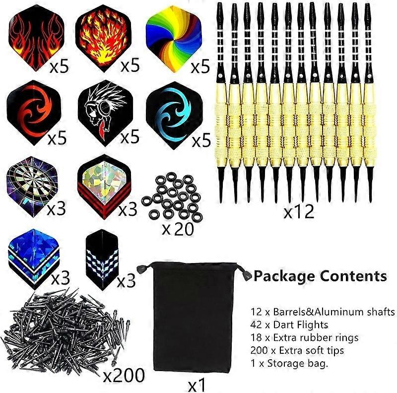 12PCS 18g Professional Plastic Tip Darts Set Brass Steel Barrels Dart Shafts Flights Indoor Entertainment Electronic DartboardDart Backboards