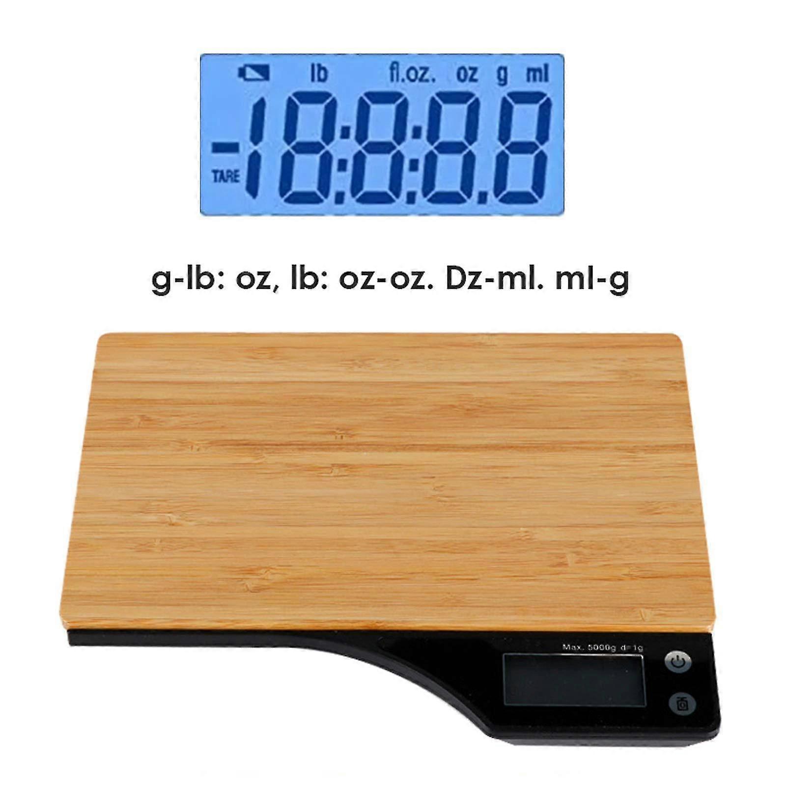 Digital Kitchen Scale Wooden Electronic Weighing Scale With Large Platform Lcd Display For Home Cooking