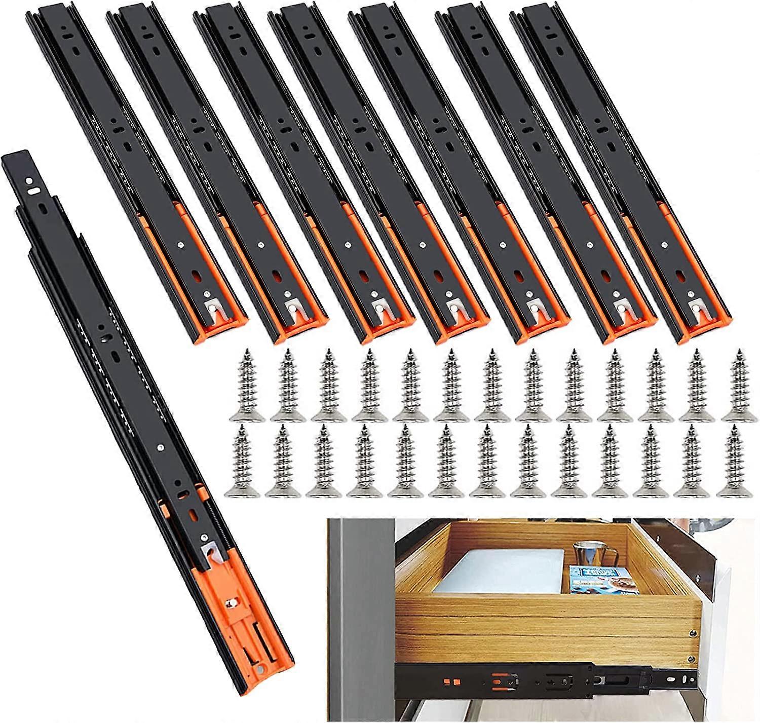 Set of 8 Drawer Slides 250mm,Ball Bearing Soft and Silent Closing, with Damper,Load Capacity 35 Kg