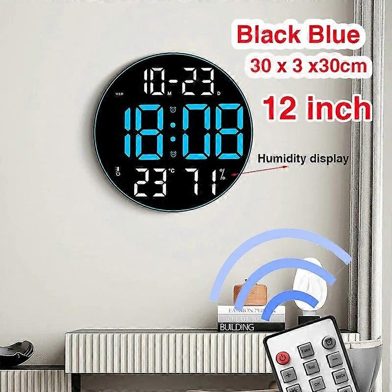 12inch Large Screen LED Round Wall Clock Humidity Temperature Date Display Digital Clock USB Desktop for Living Room Decoration
