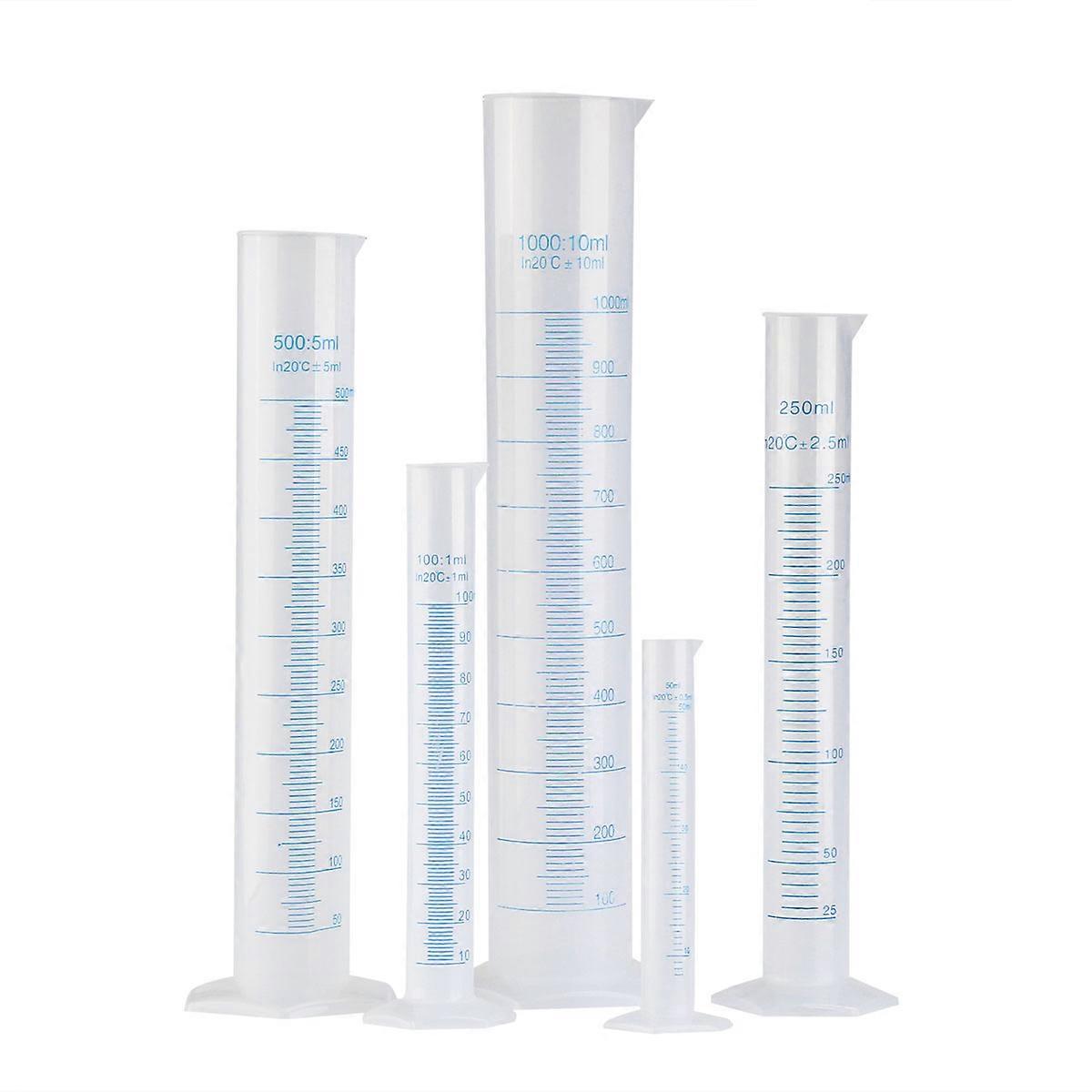 PIXNOR 5pcs Transparent Measuring Plastic Graduated Cylinder 50ml / 100ml / 250ml / 500ml / 1000ml