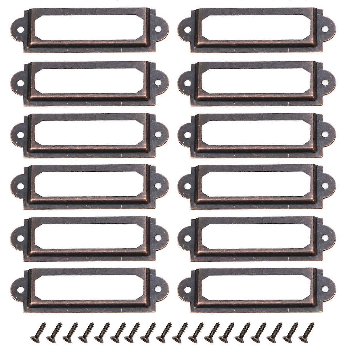 25 Pcs Retro Metal File Drawer Tag Labels Pull Labels Holder Tag Holder Drawer Accessories with 50pcs Screws for Cabinet Drawer Office Cupboard (Red)