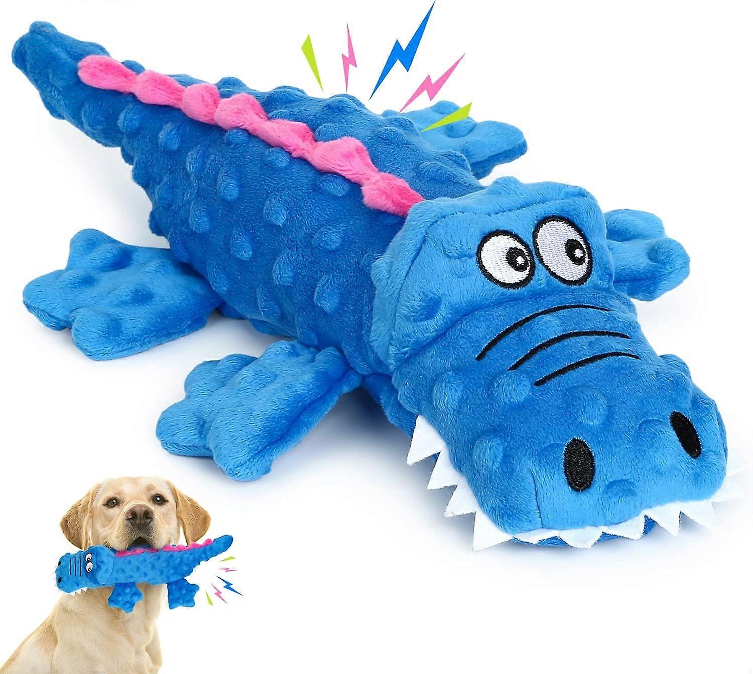 Dog Squeaky Toys with Crinkle Paper- Crocdile Shapes Plush Chew Toy for Puppy Teething New