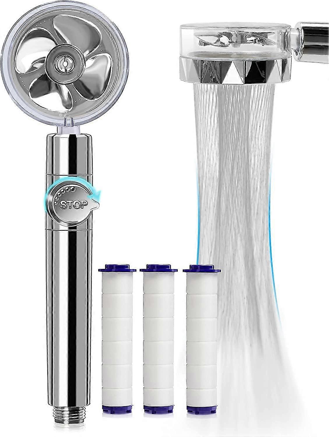 Handheld Turbo Shower Head Jet Shower Head Kit With 3 Filter Cartridges (blue)