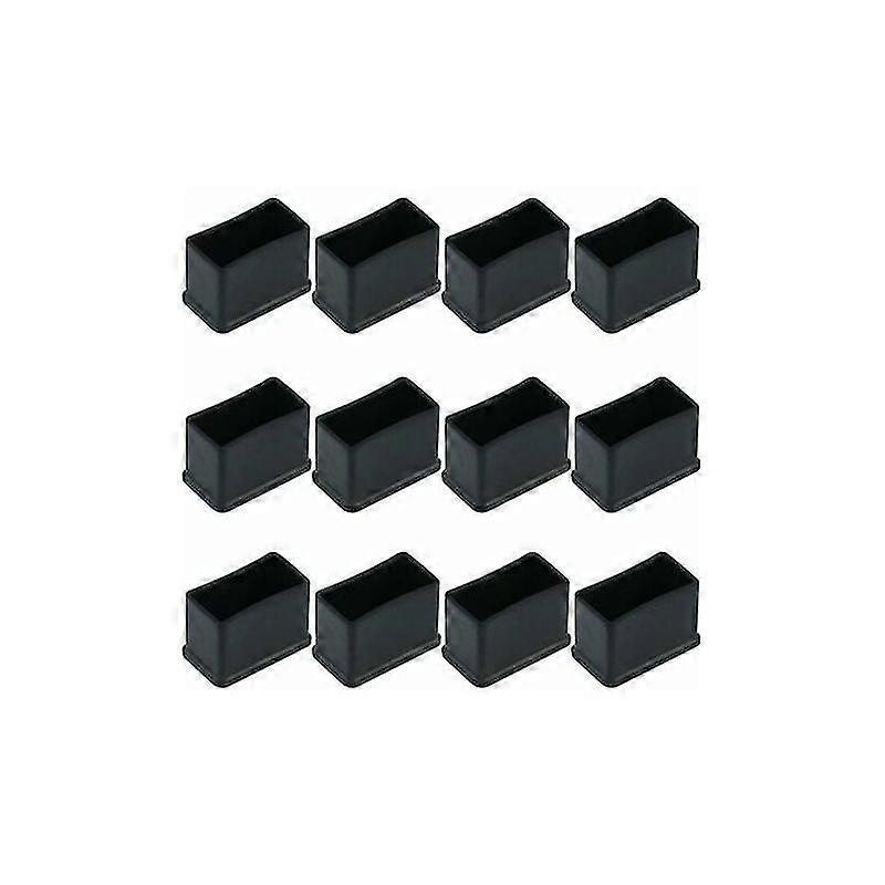 12 Pack Rectangular Rubber Felt End Caps For Table Or Chair Legs Black 15 X 30mm