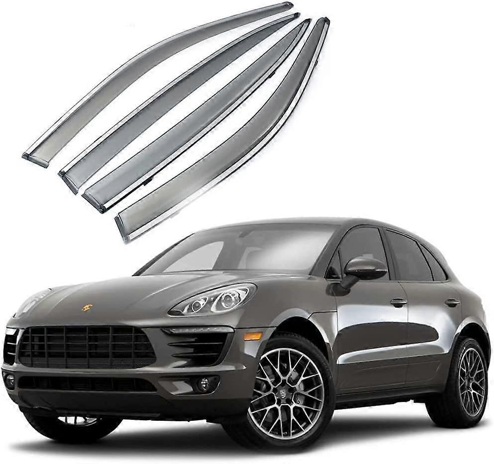 for Porsche Macan Accessories 2015-2022 Rain Guards Tape-on Windows Vent Visor with Silver Strip Dark Smoke Shatterproof 4 PCS Set.