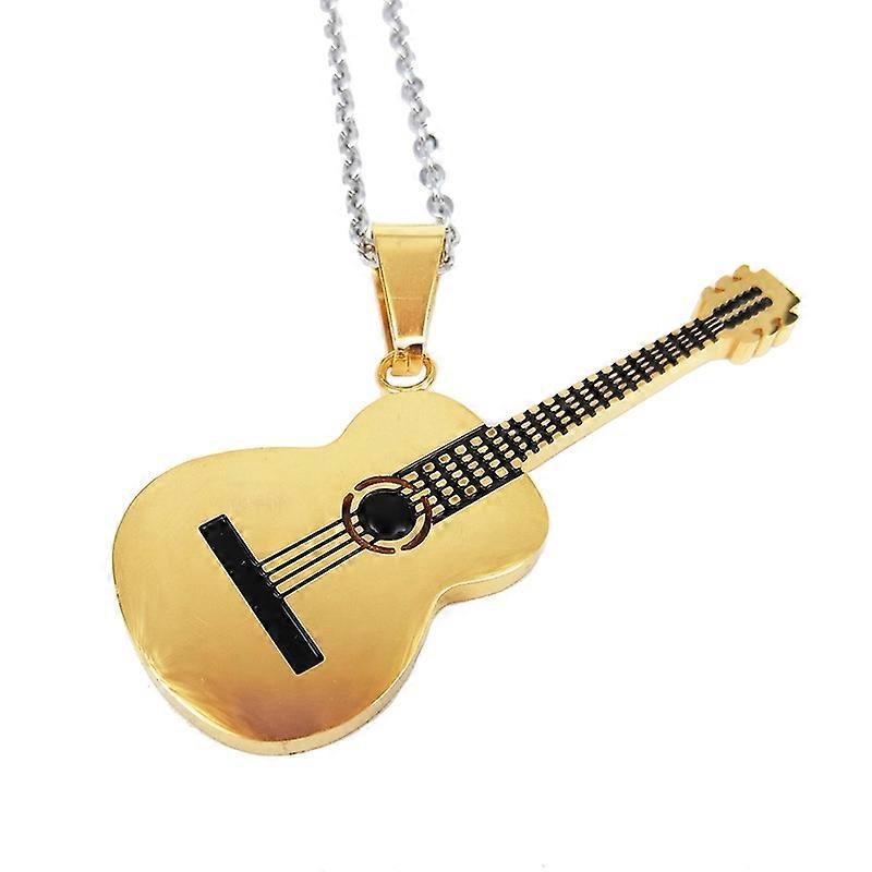 Men Women Rock Guitar Pendant Stainless Steel Necklace Jewelry Musician Gift