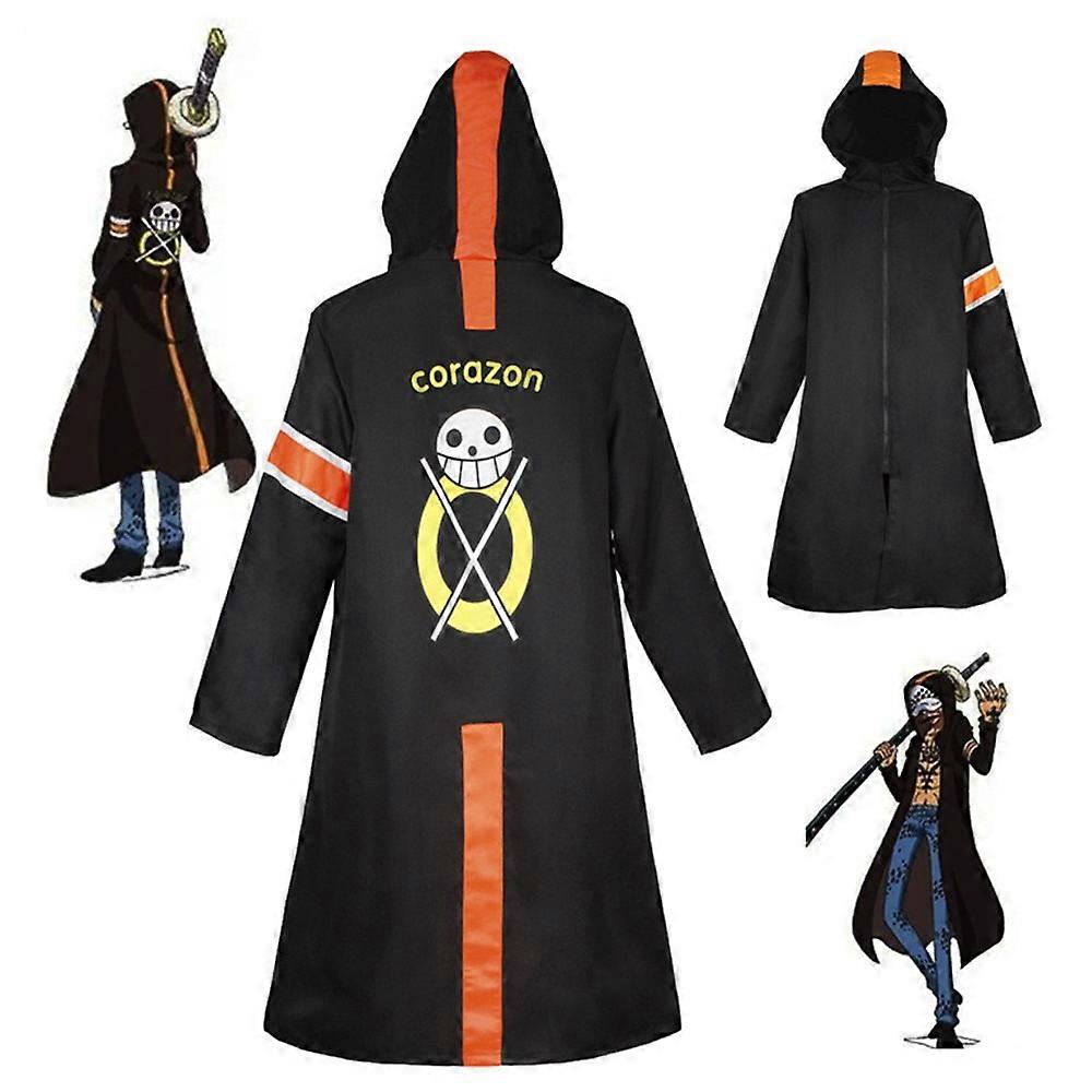 Anime One Peice Cosplay Trafalgar Law Cosplay Costume Black Long Hoodie  Cloak Halloween Suit for Adult Man