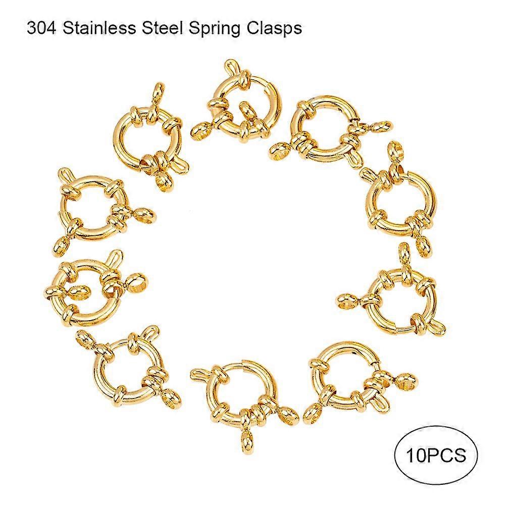 304 Stainless Steel Spring Ring Clasps Ring Real 24K Gold Plated 12.5x4mm Hole: 2.5mm