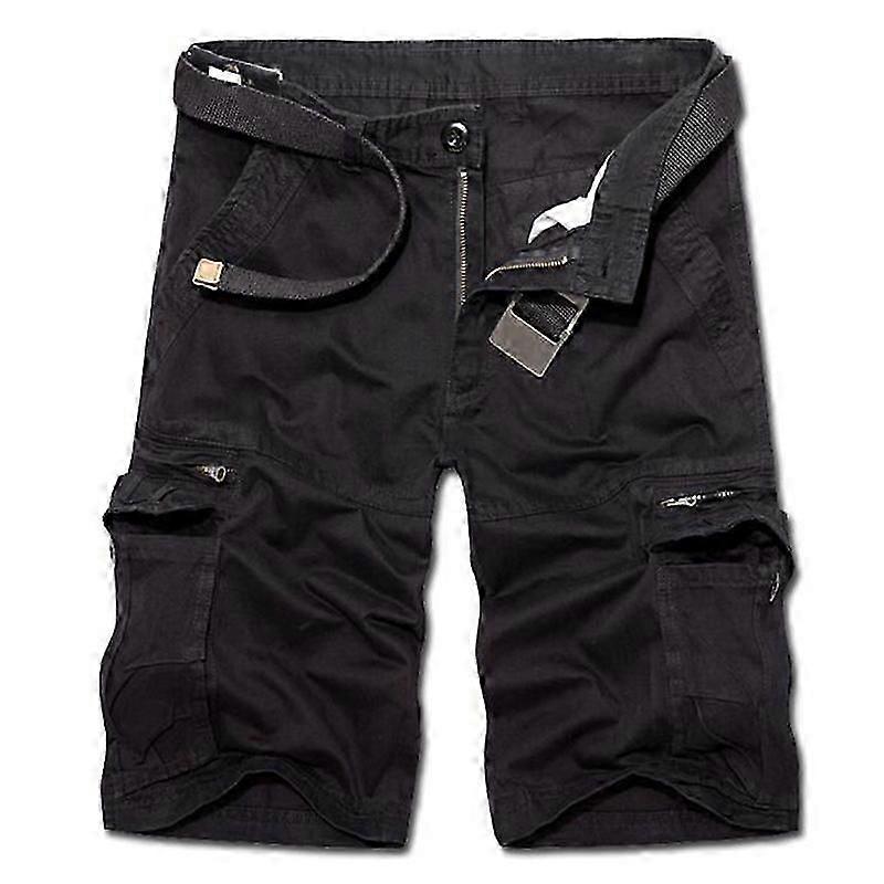Men Solid Hiking Climbing Cargo Shorts Multi-Pockets Combat Work Bottoms Pants(Black)