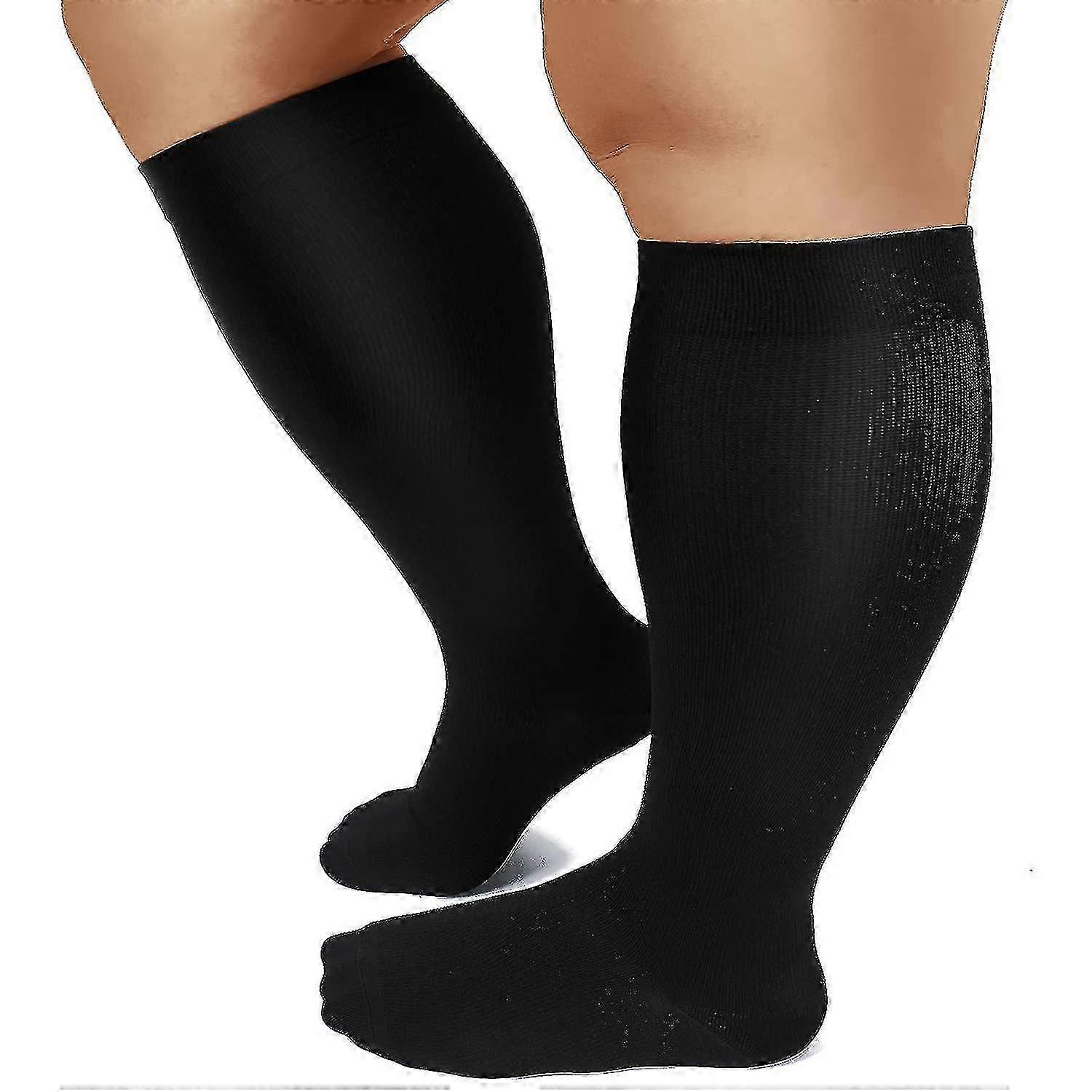 1 Pair Plus Size Compression Socks For Women & Men, 20-30 Mmhg Extra Wide Calf Knee High Stockings