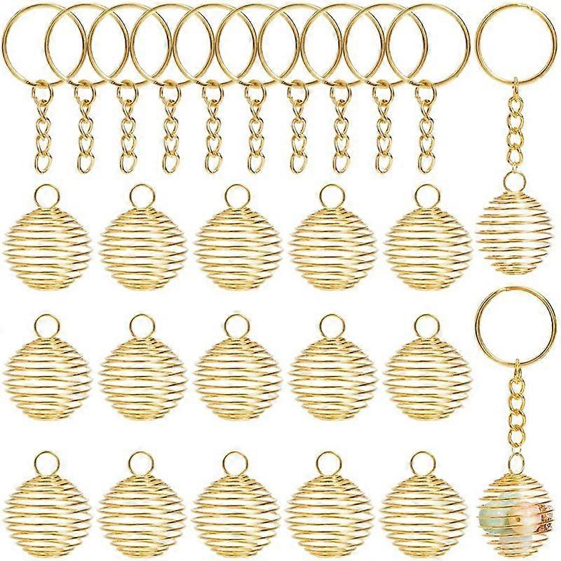 30Pcs Stone Holder Charm Spiral Cage Beads Bulk Golden Metal Iron Round Hollow Crystals for Jewelry Making Charms DIY