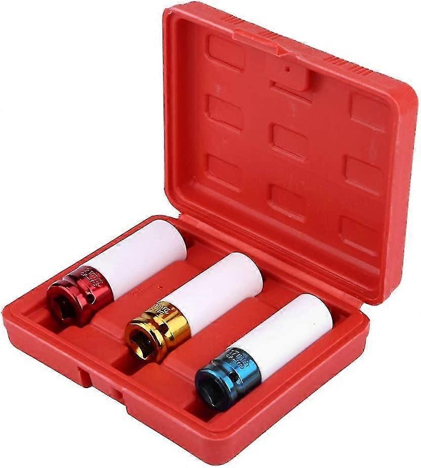 Wheel Socket, Set Of 3 Impact Sockets For Aluminum Rims, 17, 19, 21 Mm For Garage Workshop