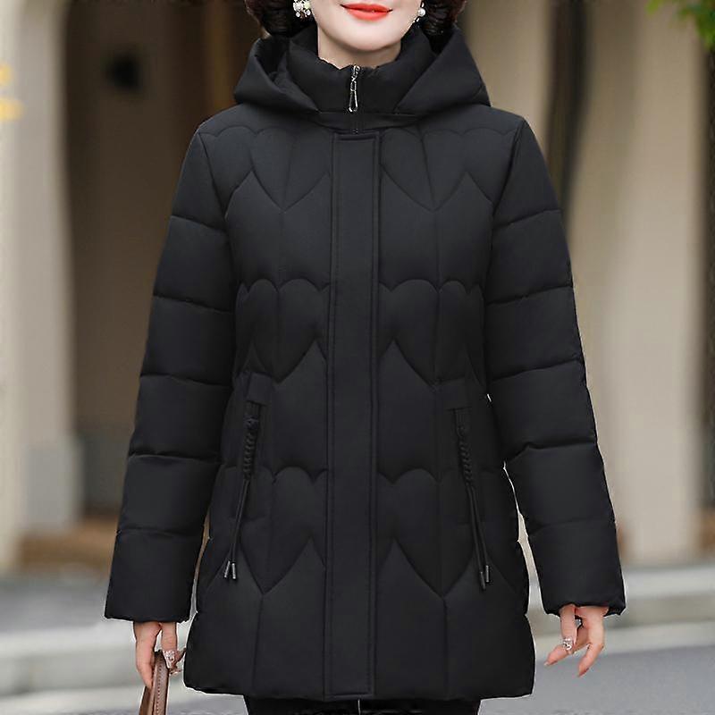 Plusstorlekar XL-6XL Medelålders Damkappor Vinterparkas Huvad Elegant Lös Tjock Varm Ytterkläder Damjackor