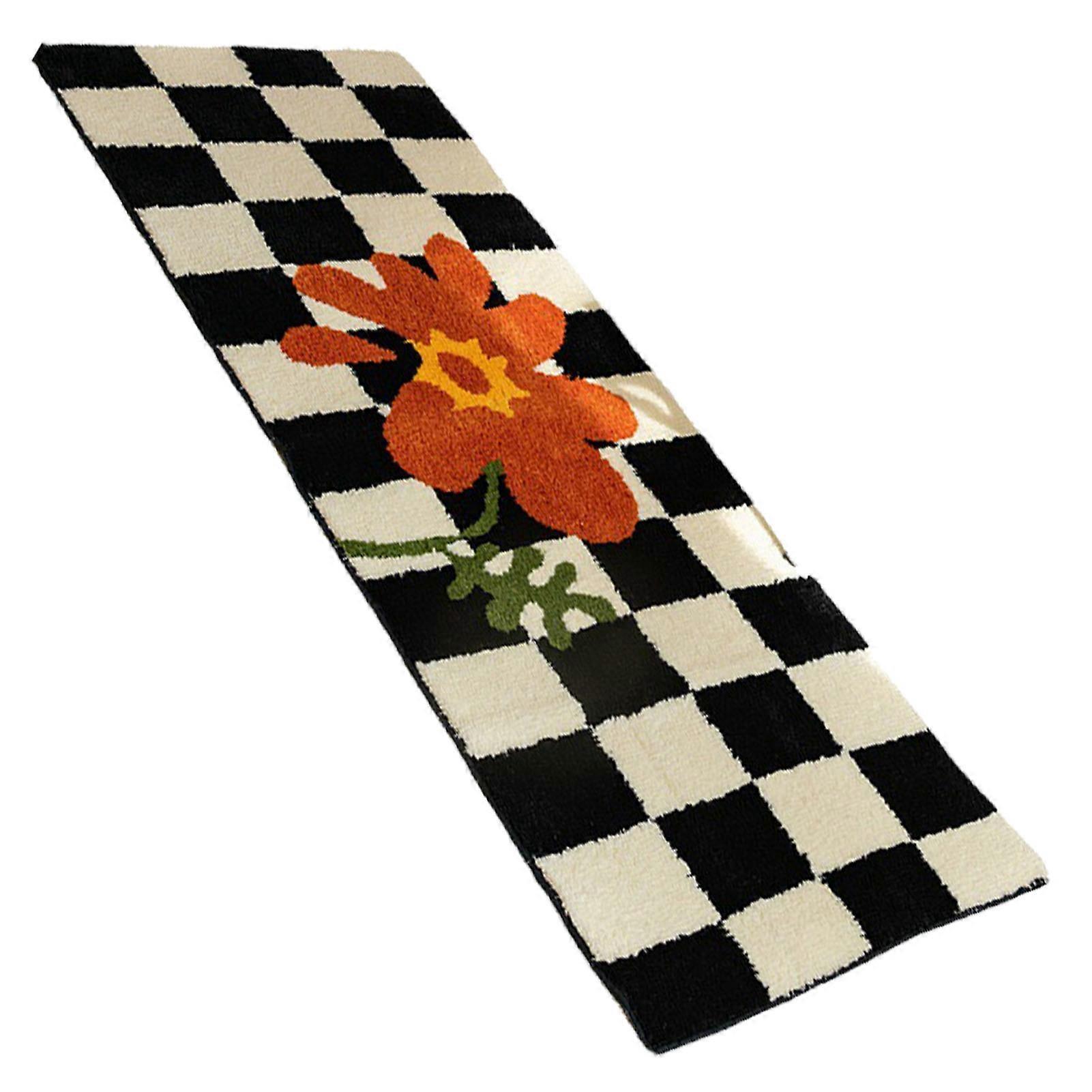 Runner Rug Black White Plaid Absorbent Stain Resistant Carpet