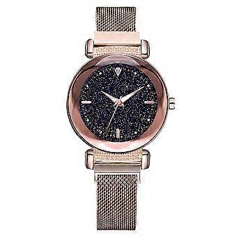 Mode alliage sangle cadran rond montre femmes casual montre à quartz (or rose)