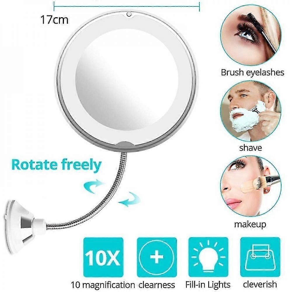 360 Degree Rotation 10X Magnifying LED Makeup Mirror Compact Suction Cup Folding Vanity Mirror with LED Light cosmetic Tools LER