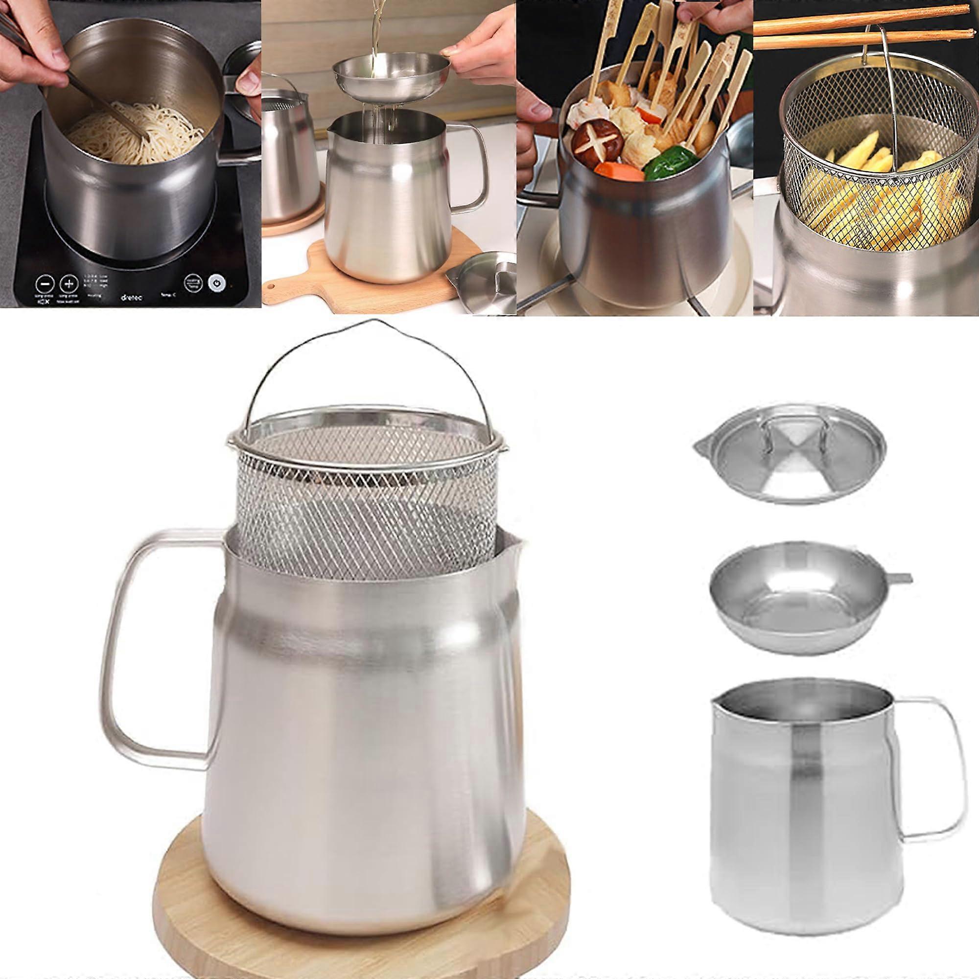 68oz 304 Stainless Steel 3 - in - 1 Oil Strainer Pot with Fine Mesh Strainer and Frying Basket, 2L Capacity