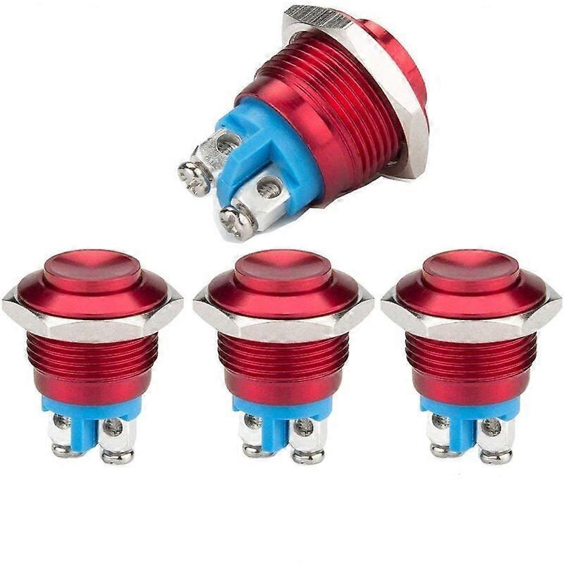 16mm Metal Momentary Push Button Switch, Round Button Switch, Car Push Button, Metal Doorbell Buttons(SPDT Button Switch)Red Waterproof