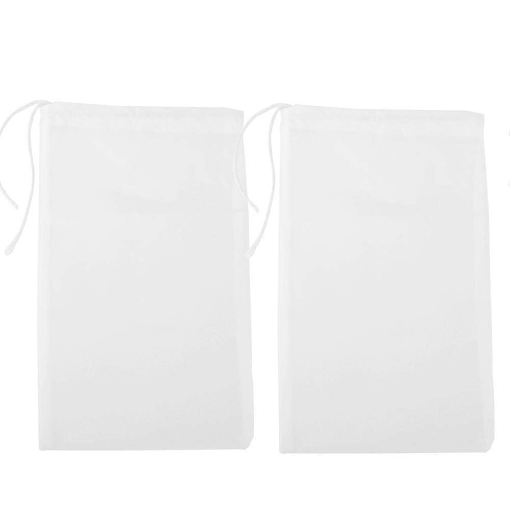 2Pcs 300 Mesh Nylon Filter Straining Bag with Drawstring for Tea Leaf Wine Soybean Milk Food