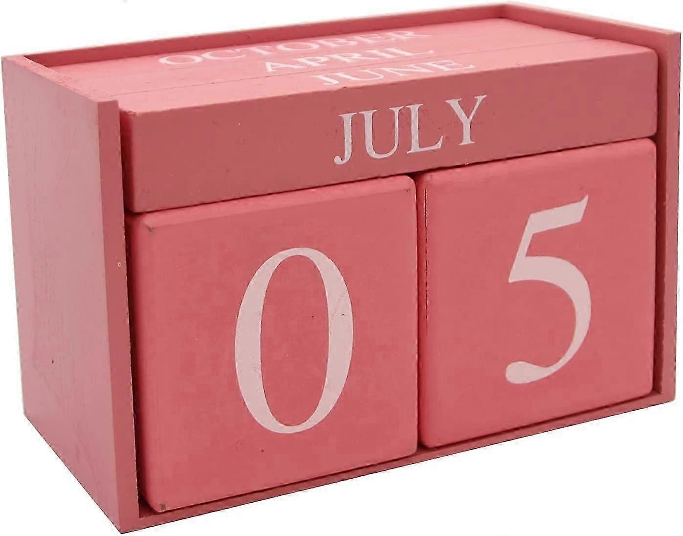 Wooden Desk Calendar 2022-2023, Permanent Daily Block Calendar Month Date Display (pink)