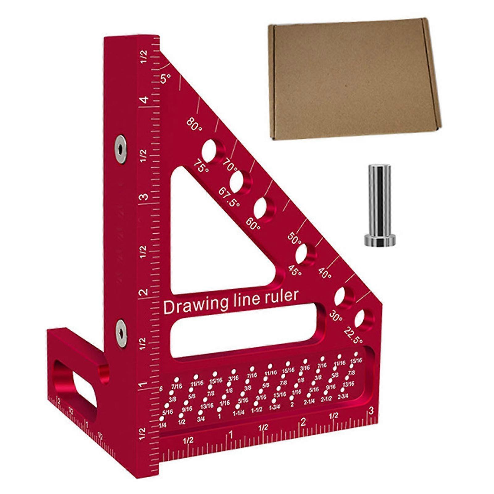 CarpenterSquare Hole Scribing Ruler Precisions Woodworking Tool 22.5-90 Degree Measuring Ruler for Woodworking Red