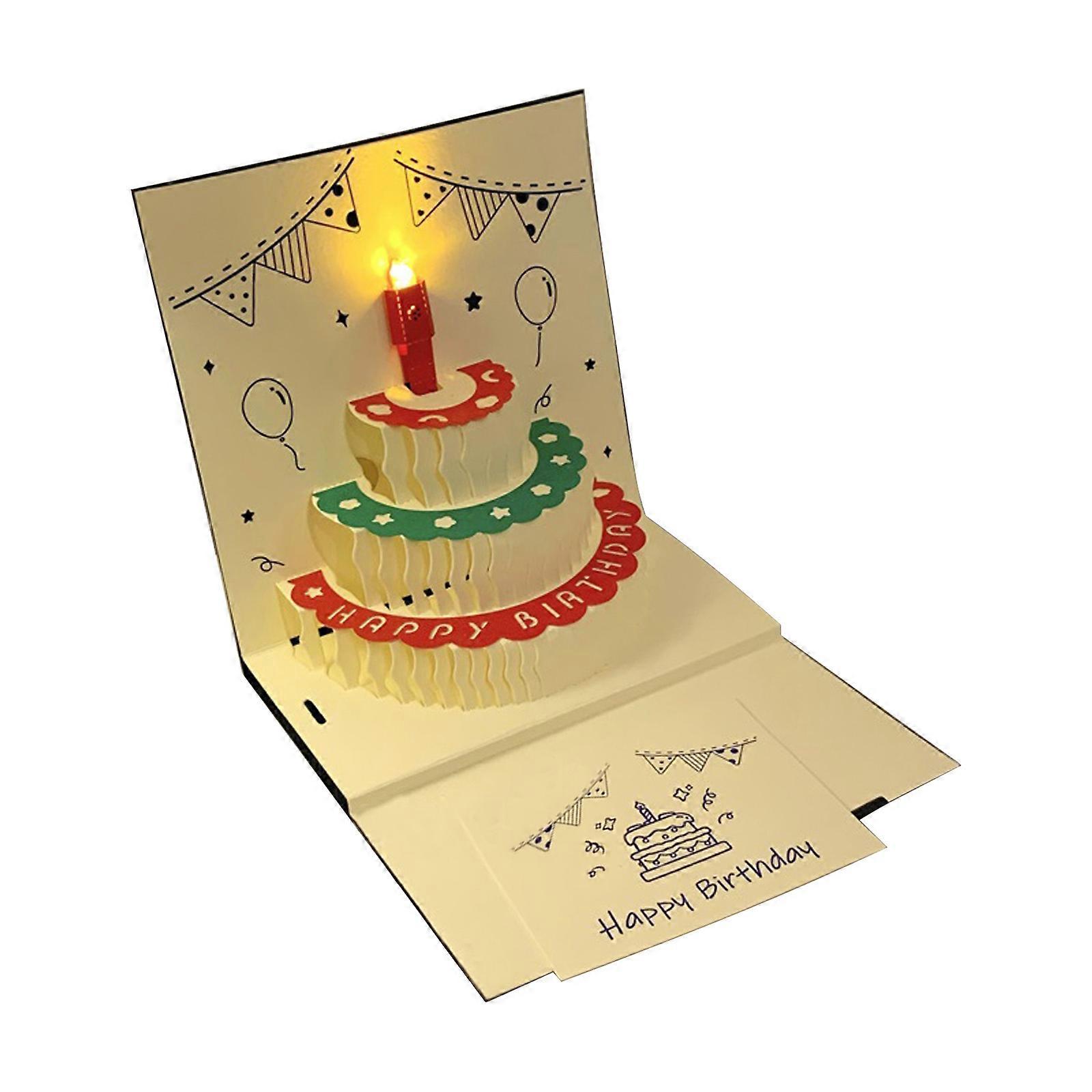 Creative 3D Popup Cake Card Modern 3D Popup Birthday Cake Greeting Card With Music And Colorful LED Lights