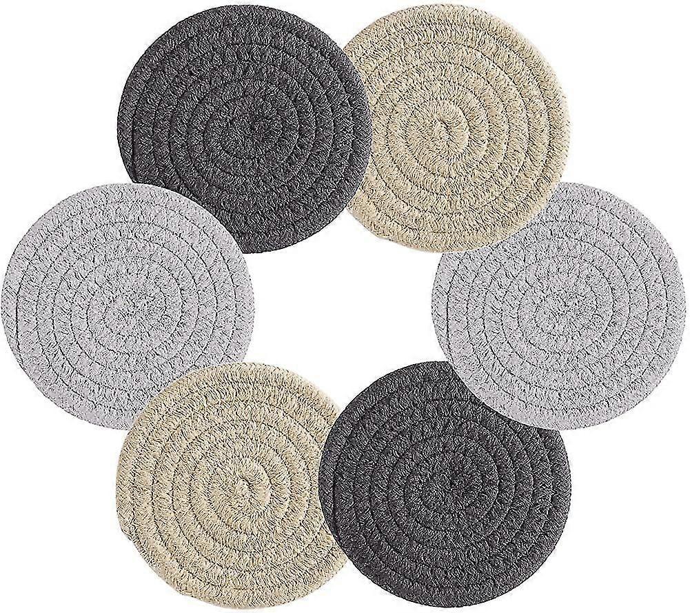 6ドリンクのためのコースター農家ファブリック編み込み吸収性コースター木製用