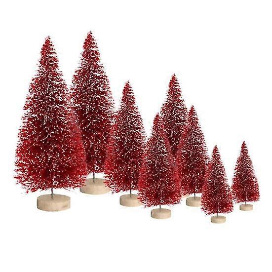 8Pcs Christmas Tree Ornaments Artificial Snowy Pine Tree Figurines Miniature Xmas Tree Statues for Home Table Desk Office Decoration
