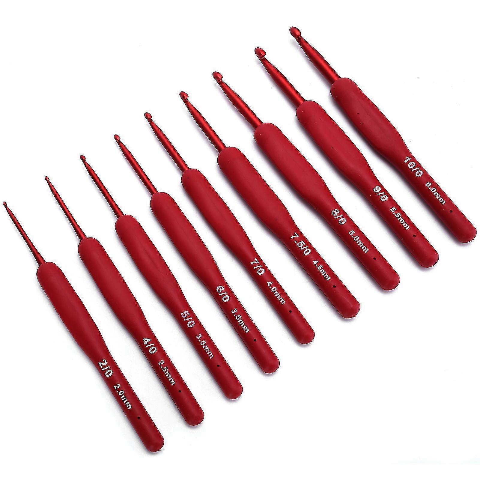 9Pcs Ergonomic Crochet Hook Sweater Sewing Thread Red Handle Craft Accessories Knitting Tools