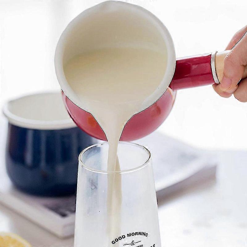 Aisiting Enamel Milk Pot Mini Butter Warmer Milk Pot Enamel Sauce Pot Red_c