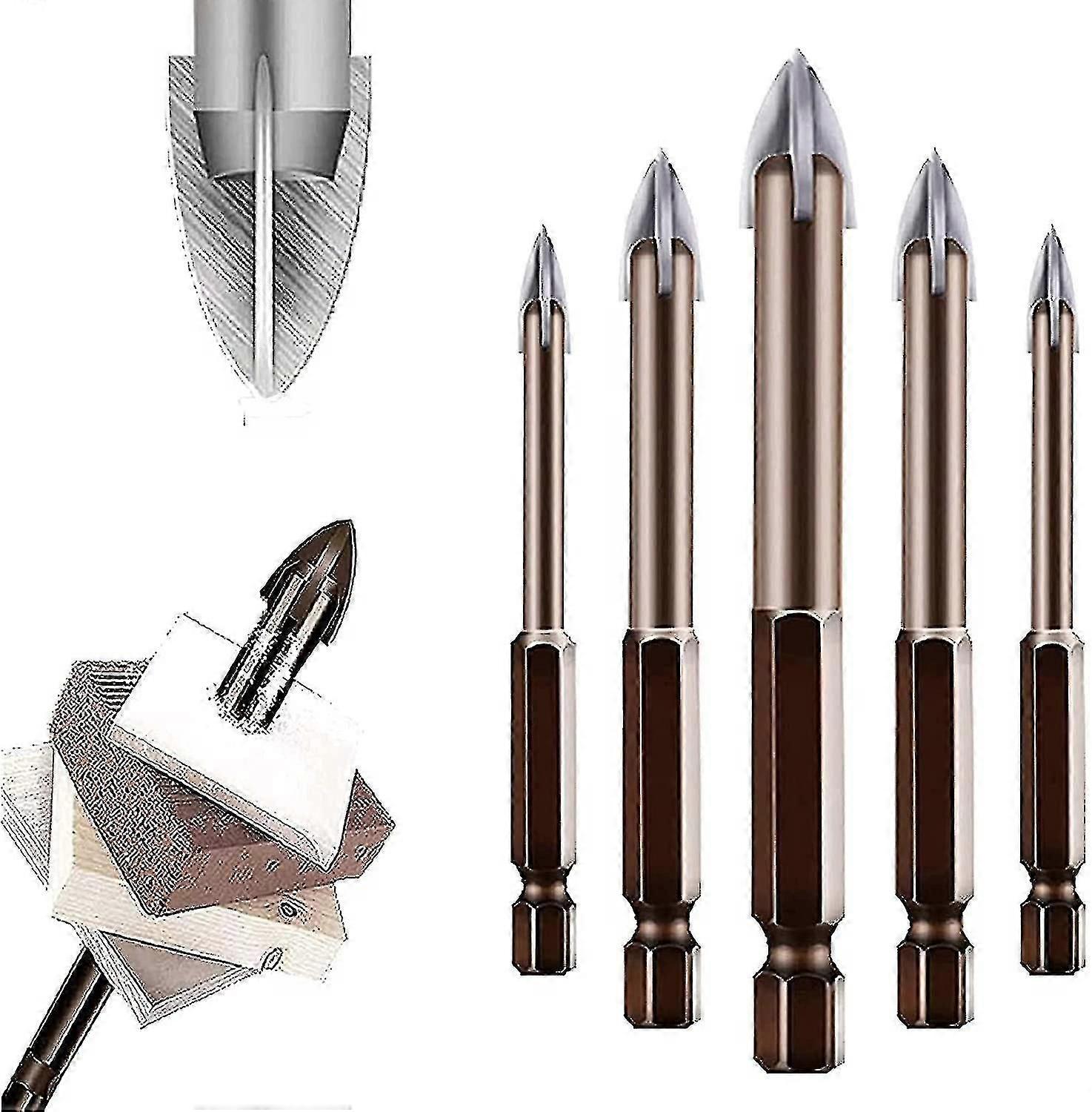 5pcs Efficient Universal Drilling Tool Multifunctional Triangle Cross Alloy Drill Bit Set