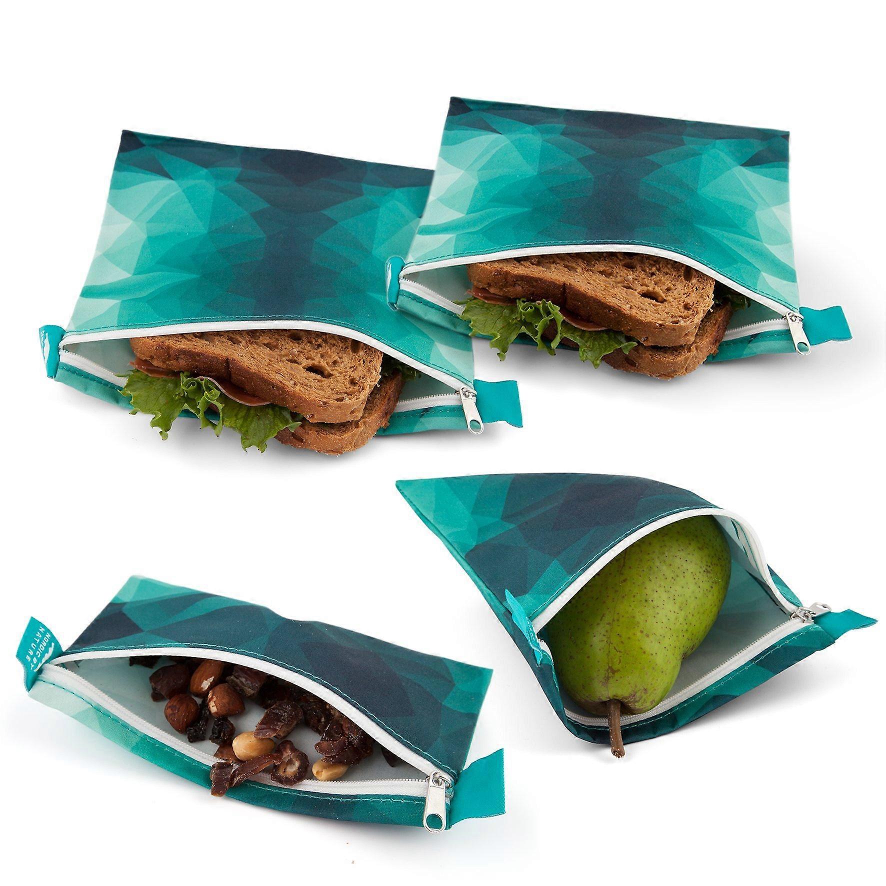 4 Pack Reusable Washable Quick Dry Sandwich Bags for School Lunches with Easy Open Zipper and Eco-Friendly Materials