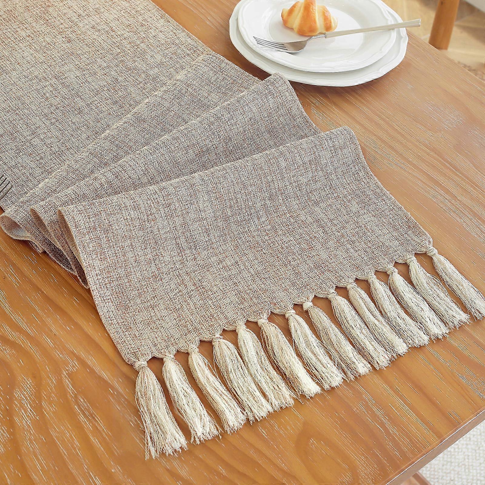 Table Runner Light Brown Burlap Linen, Farmhouse Boho Style, 13x108 Inches, Dining Table Decor