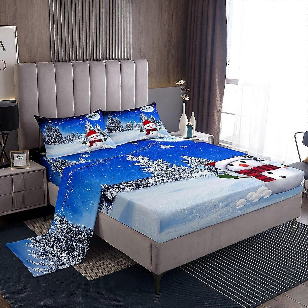 Bed Sheets Queen Size Dreamy Blue 1 Set For Christmas Winter Decor