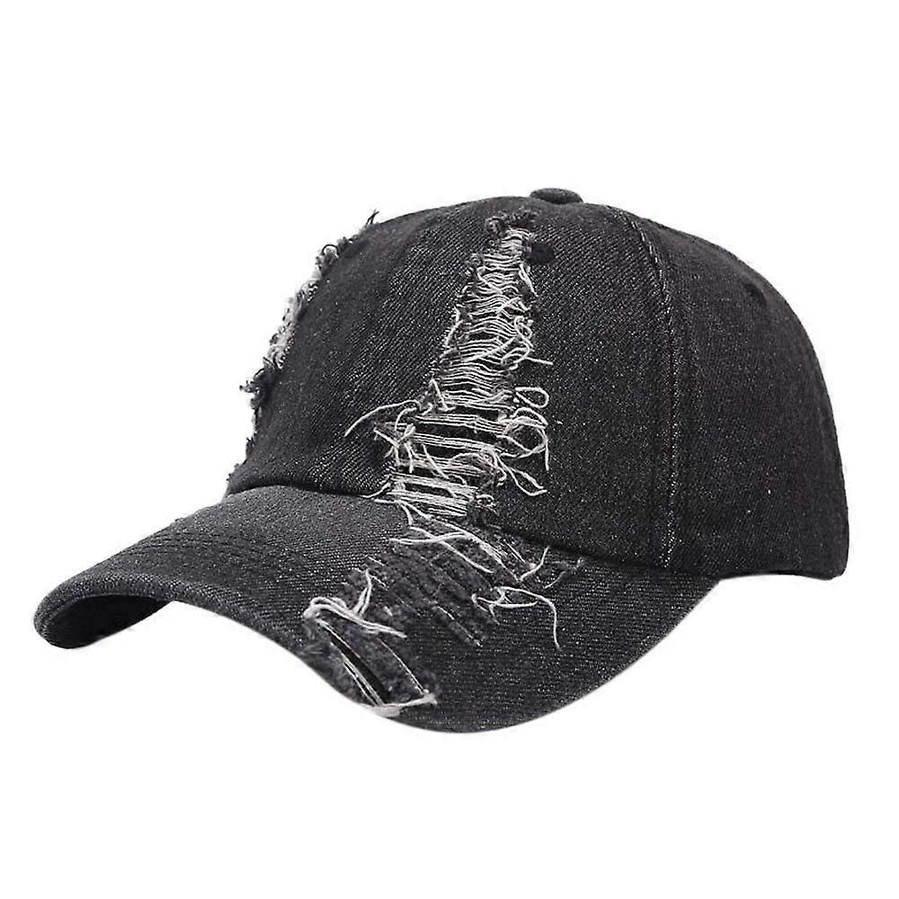 Unisex Ripped Denim Baseball Cap Trucker Hat Adjustable Single Cap Black