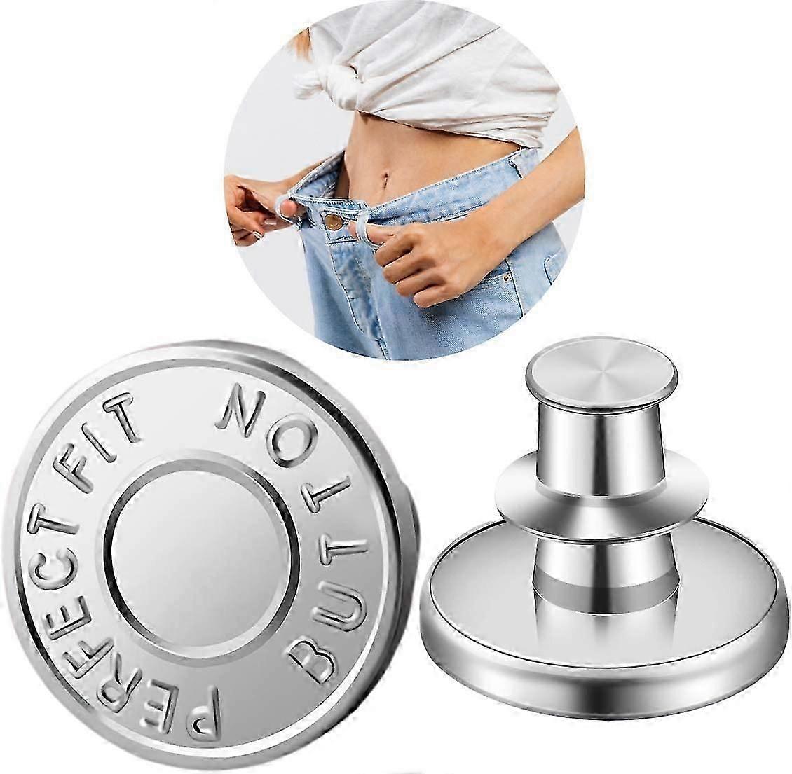 Button Pins for Jeans, No Sew Replacement Jean Button Pins, Adjustable and Removable Instant Button(10pcs, silver)