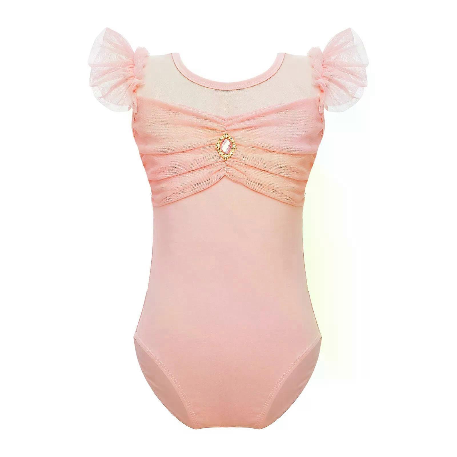 Kids Girls Ballet Dance Gymnastics Leotard Tutu Ruffle Sleeve Ruched Mesh Bodysuit Ballerina Dancing Class Performance Dancewear