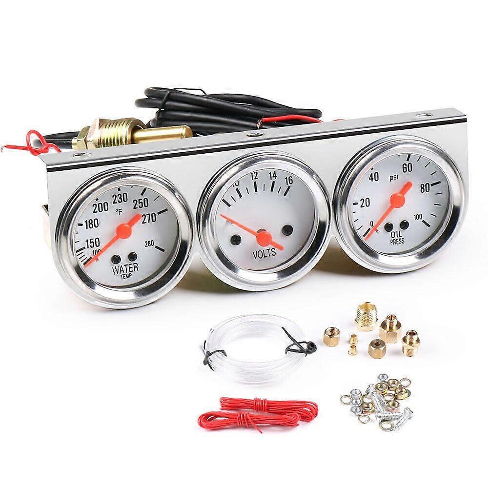 Triple Gauge Kit Oil/Volt/Water Gauge, 52mm 2 Inch 3 in 1 Triple Gauge Kit Water Temp Oil Pressure Volt Gauge Meter with Sensor