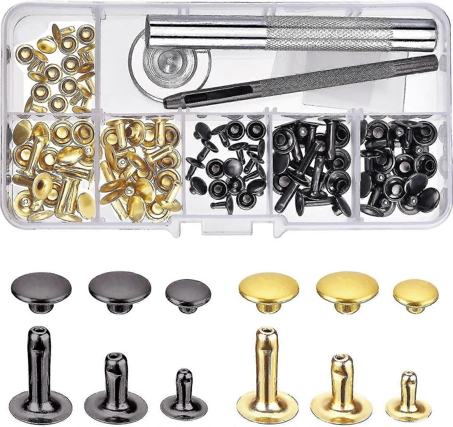 Rivets Single Cap Rivet Tubular Metal Studs With Fixing Tool Kit For Leather Craft Repairs Decoration, 3 Sizes, 60 Set Multicolor A