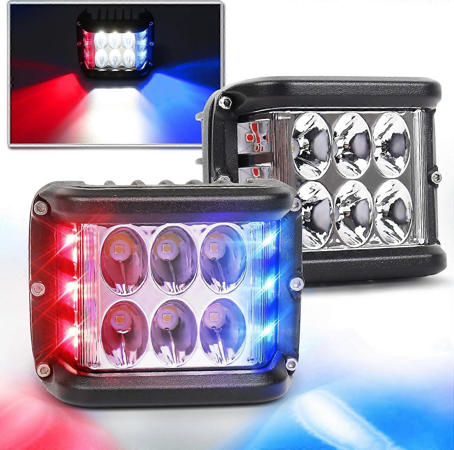 Side Shooter Dual LED Lights With Strobe Blue Red Emergency Off-Road Driving Lights For Tractor ATV UTV SUV 4x4
