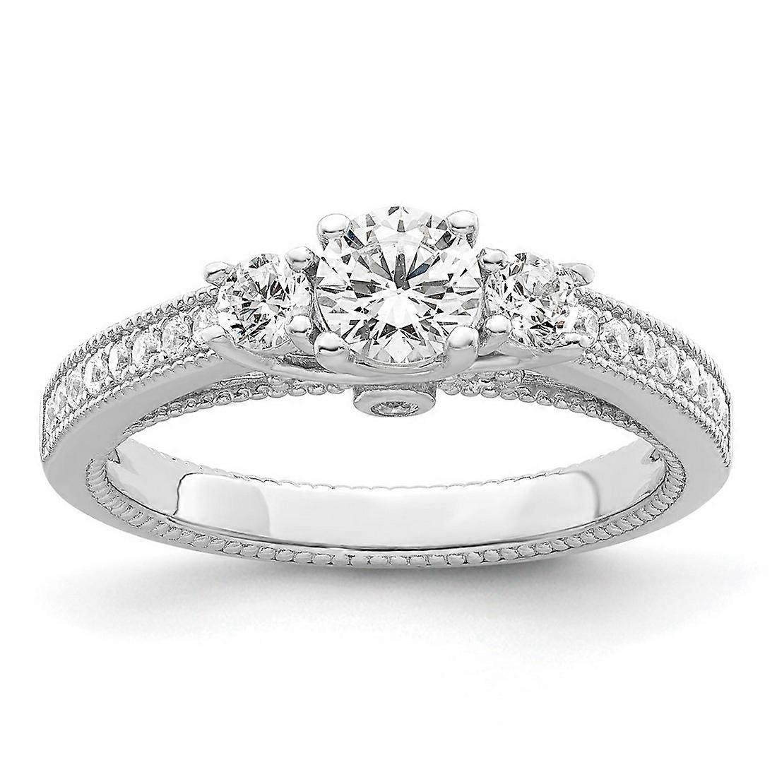 925 Sterling Silver Brilliant Embers Rhodium Plated 3 stone Cubic Zirconia Ring Band Style-Ring for Women - Ring Size: 6