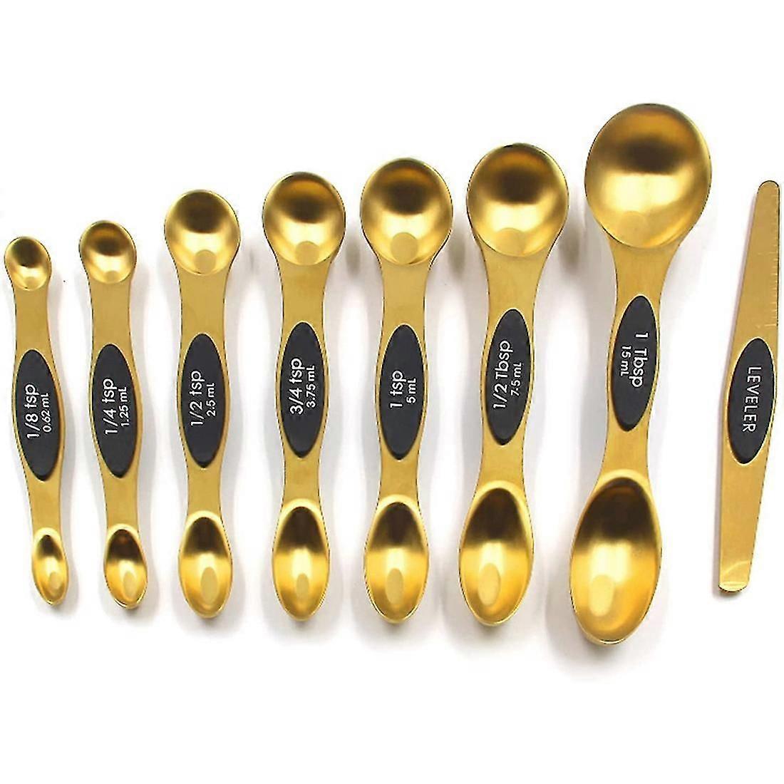 Magnetic Measuring Spoons Set Fits in Spice Jars Set of 8 is Oil, Salt, Sauce and Vinegar Measuring