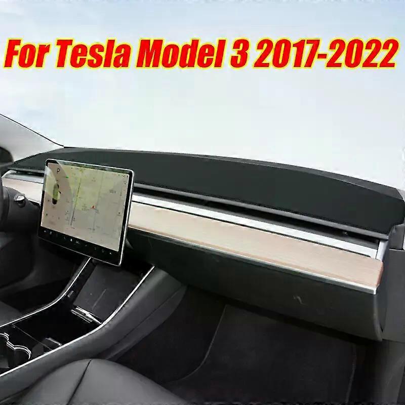 Black Leather Dashboard Cover Dash Protector Pad Mat For Tesla Model 3 2017-2022